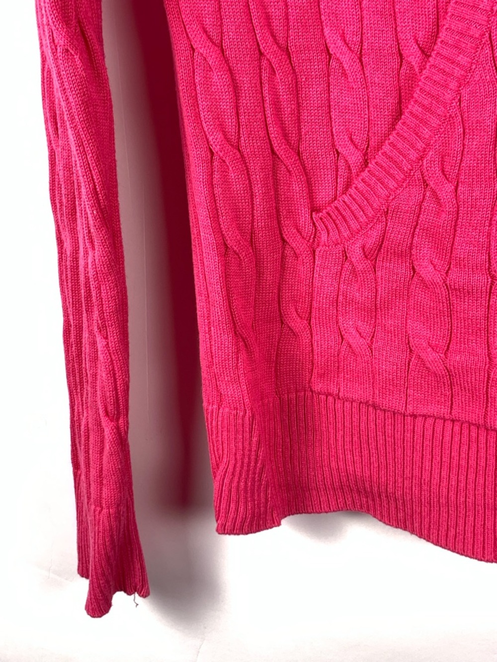 Kate Lord Womens Sweater L Pink Cable Knit Full Zip Golf Cardigan Pockets - Picture 8 of 13